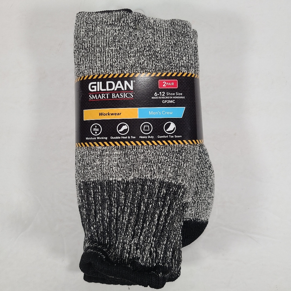 Gildan Smart Basics Black Cream Workwear Crew Socks 2 pair Men Size 6-12